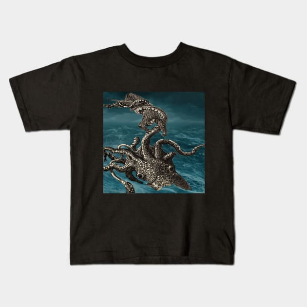 The Giant Squid Attacks! Kids T-Shirt by Brofanity